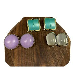 3 pair Vintage Purple, White, and Blue Enamel MCM Clip on Earrings
